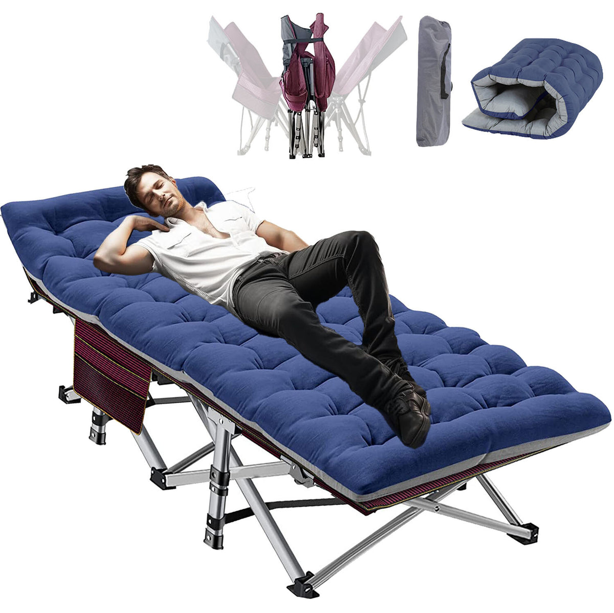 Heavy Duty Folding Camping Cot with Mattress - Portable Wide Bed for Adults