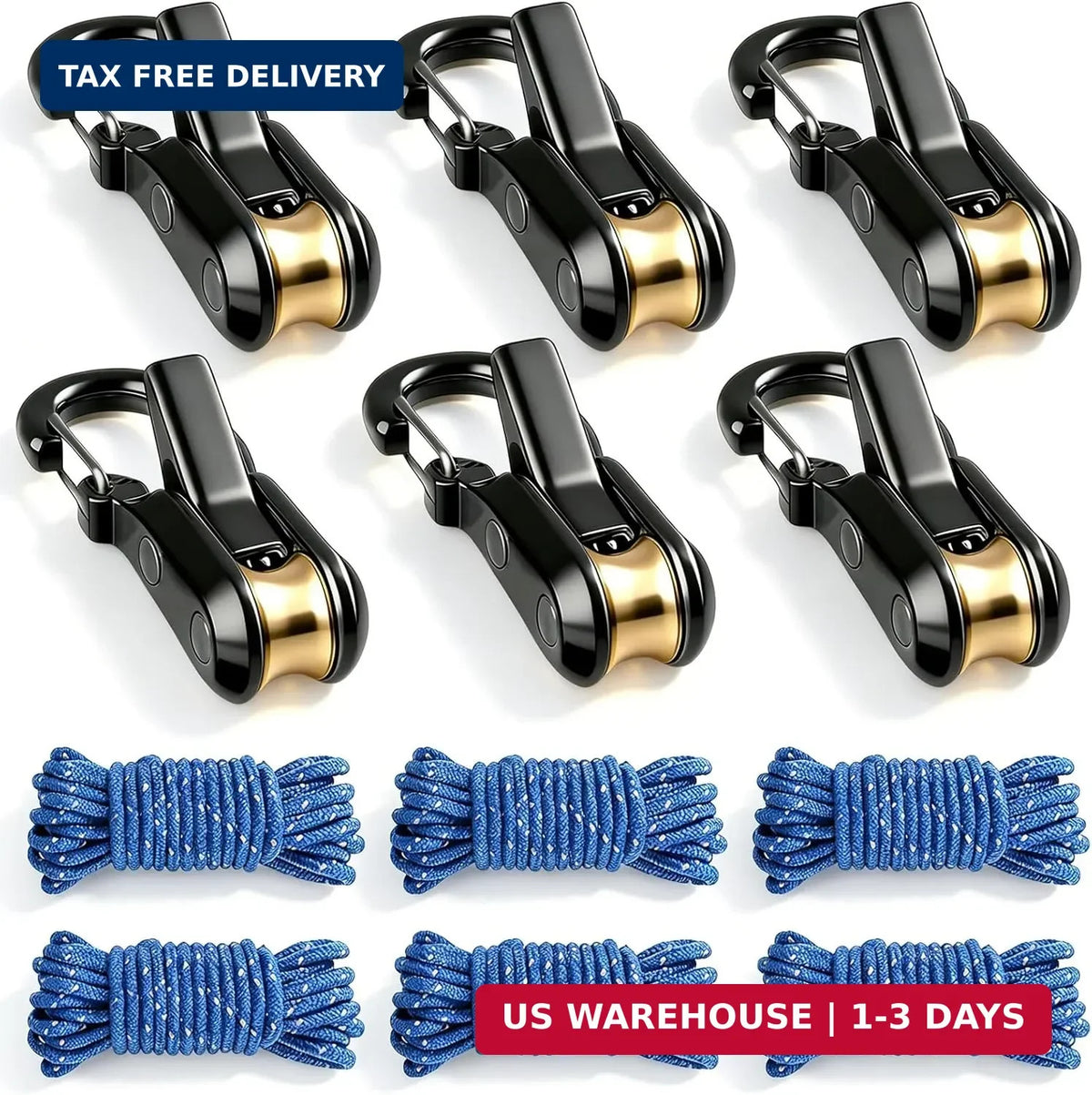 Heavy Duty Rope with Roller Tensioner Set - Secure Tie-Downs for Camping & Boating