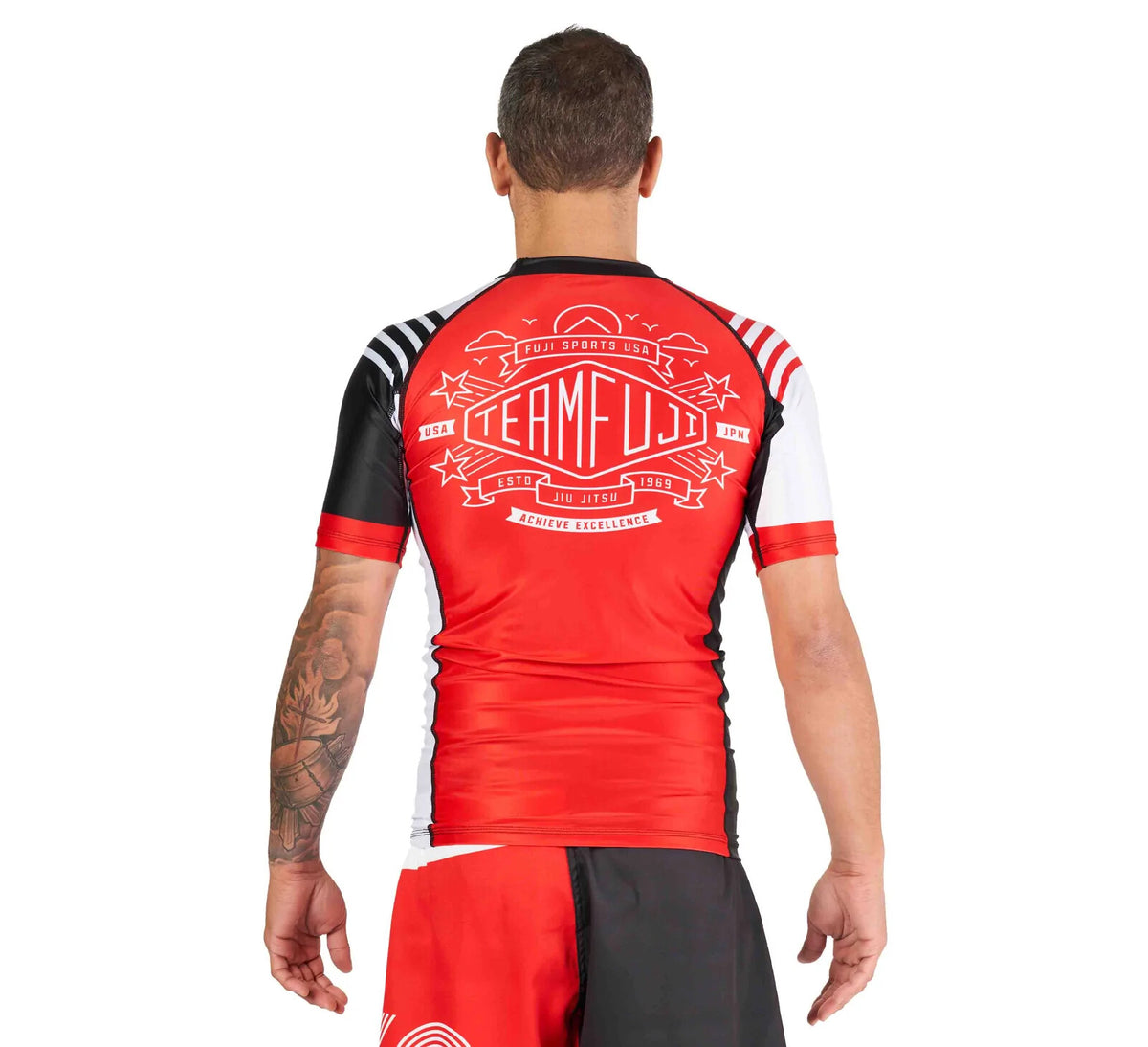 MMA Rashguard Short Sleeve Compression Top for Jiu Jitsu & BJJ - Black/Red