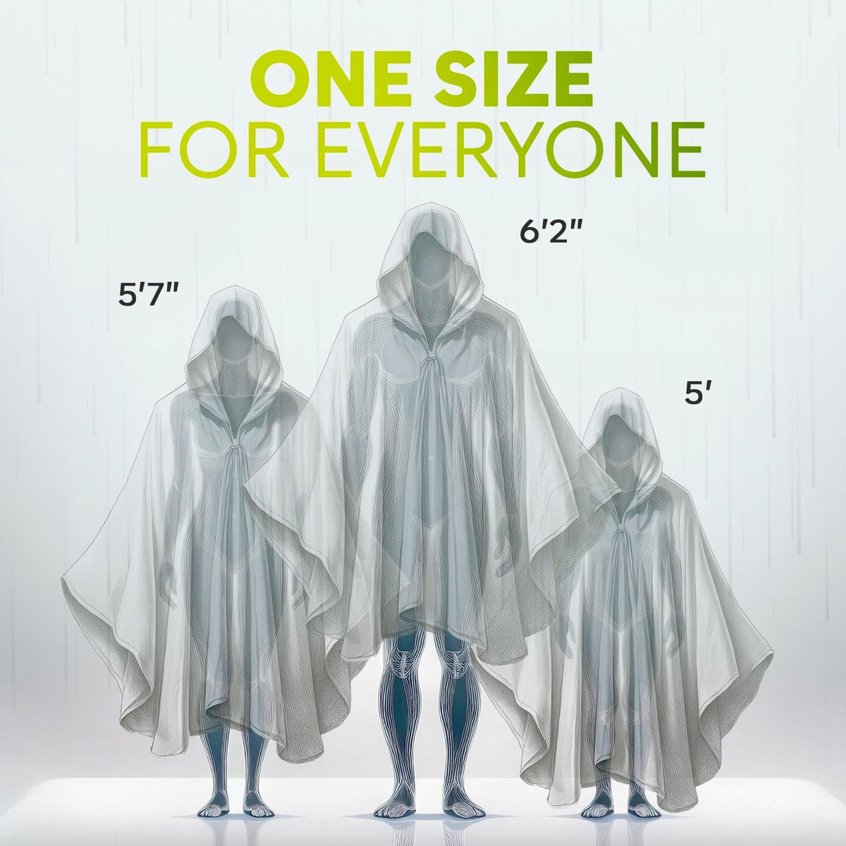 Disposable Rain Ponchos with Hood for Adults - Pack of 4, Clear Water-Resistant Outerwear