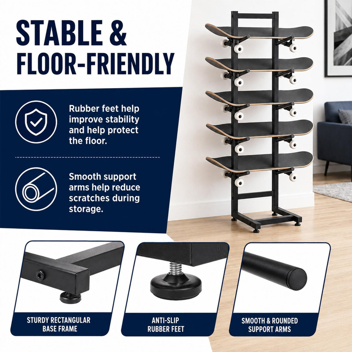 5-Layer Skateboard & Snowboard Storage Rack Floor Stand Organizer