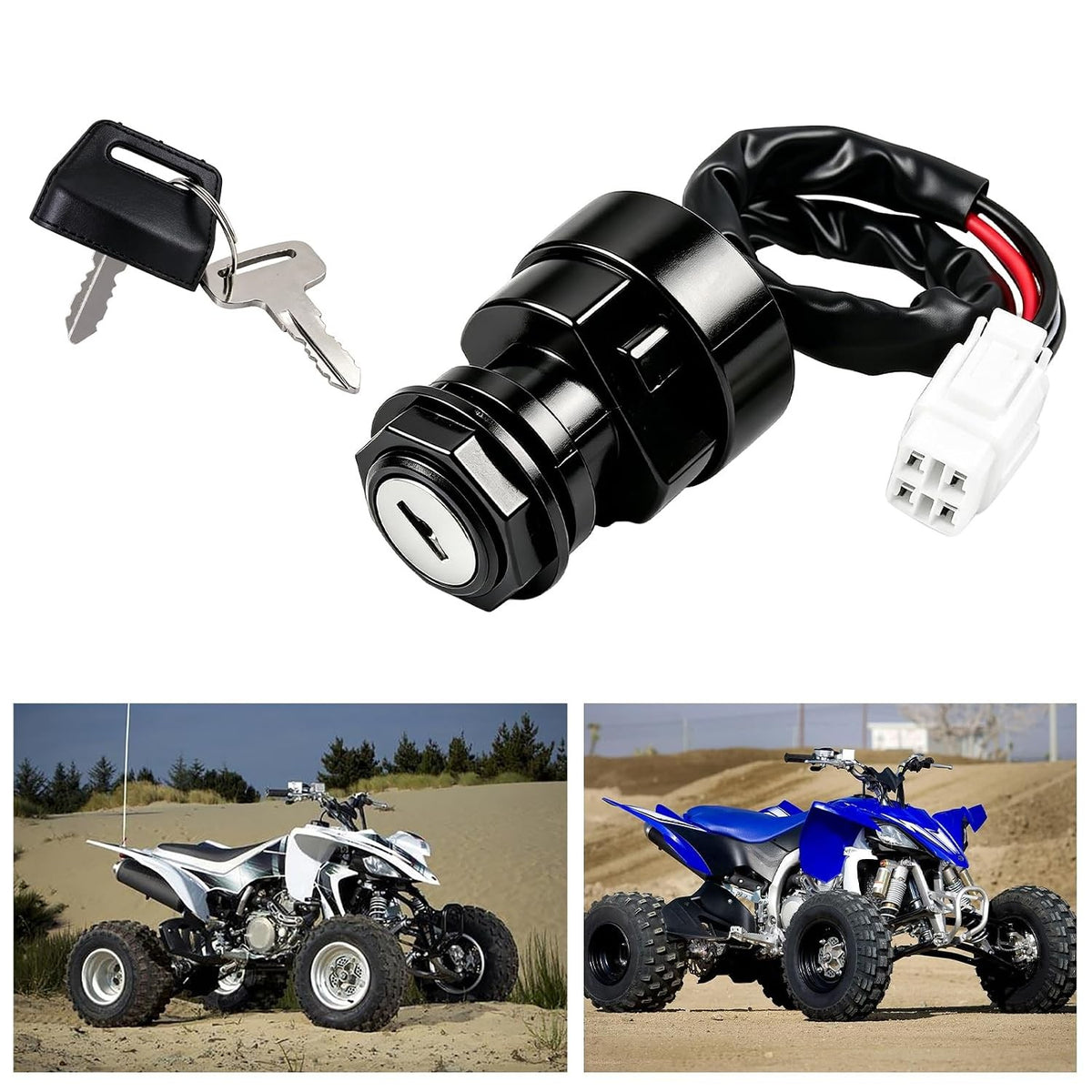 ATV Ignition Switch Assembly for Yamaha YFZ450 Kodiak 400 & 450 - Plug & Play