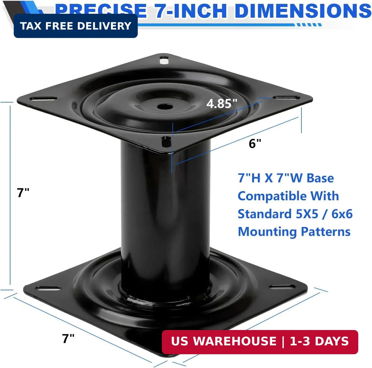 7 Inch Marine Boat Seat Pedestal Base Mount - Fixed, 2 Pack