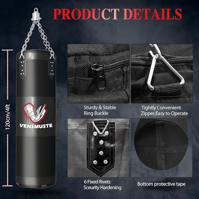 Heavy Boxing Punching Bag with Gloves for MMA Karate Kickboxing - Unfilled 4ft