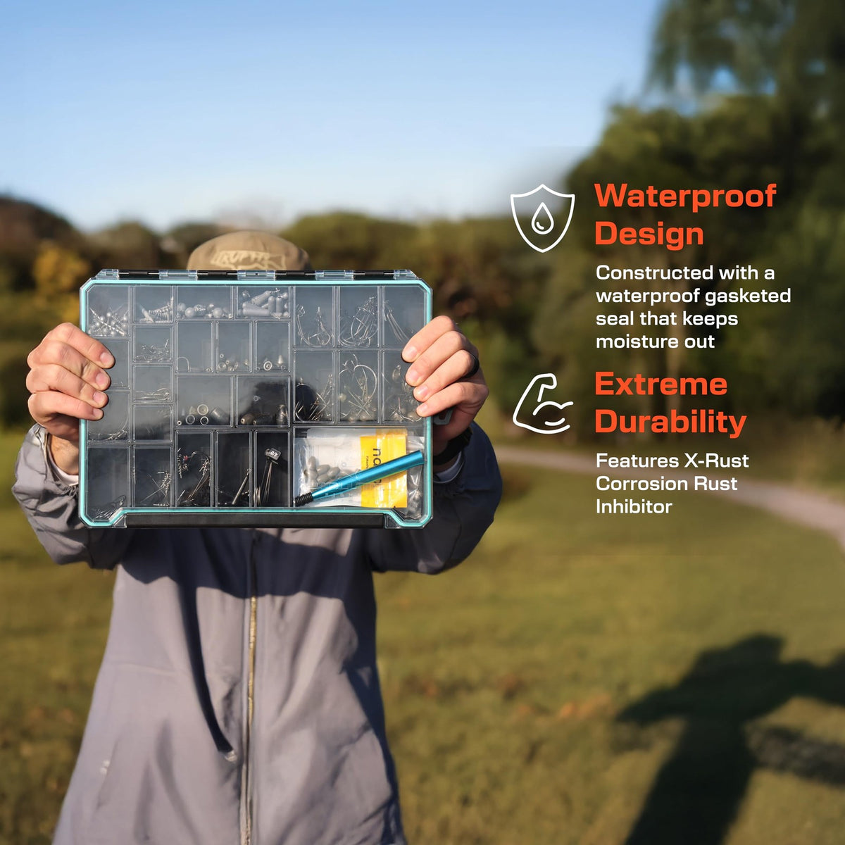 Waterproof Fishing Tackle Organizer Tray with Rust Inhibition and Secure Latch