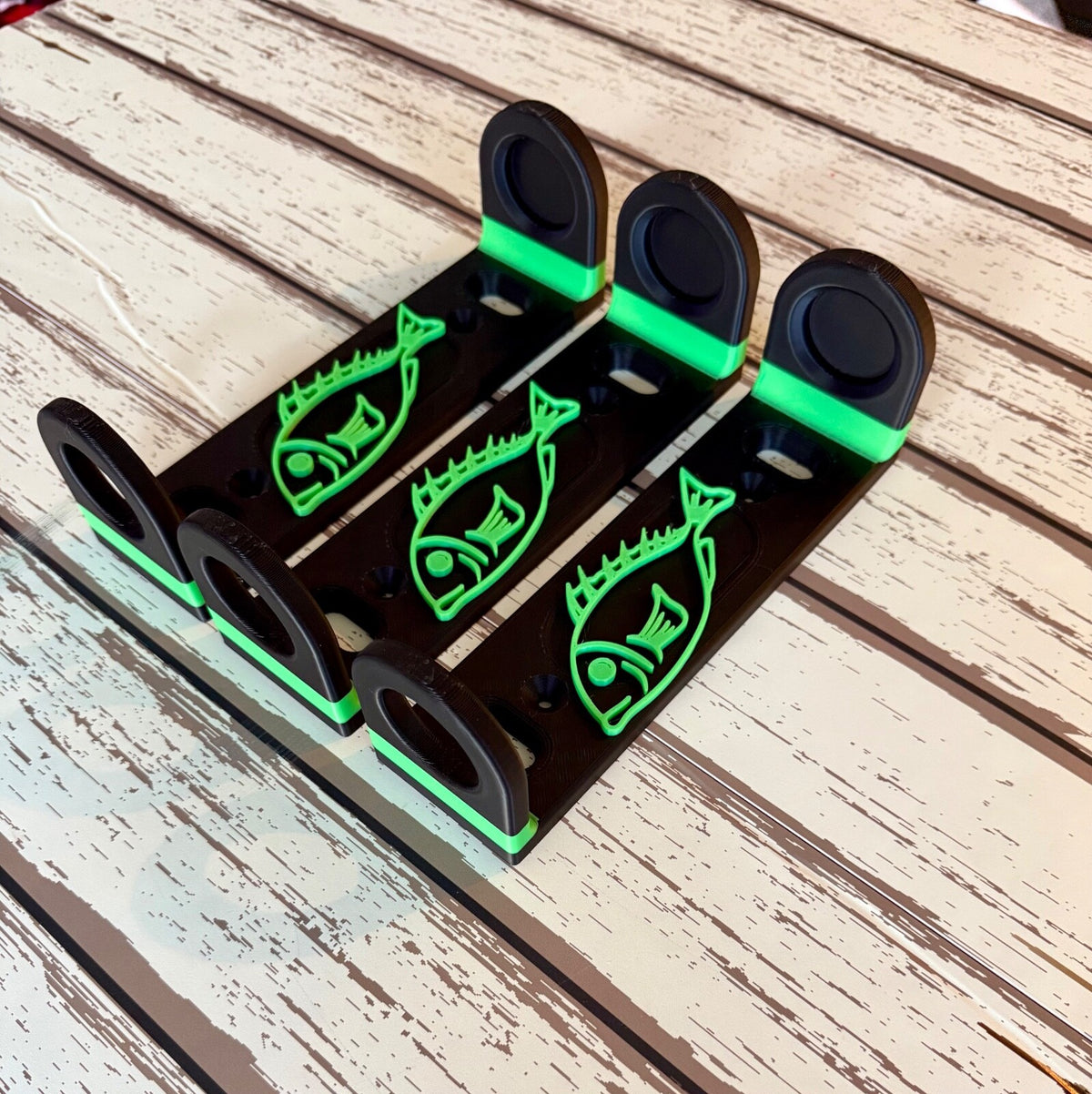 Wall Mount Fishing Rod and Reel Storage Rack Set of 3 - Black & Neon Green
