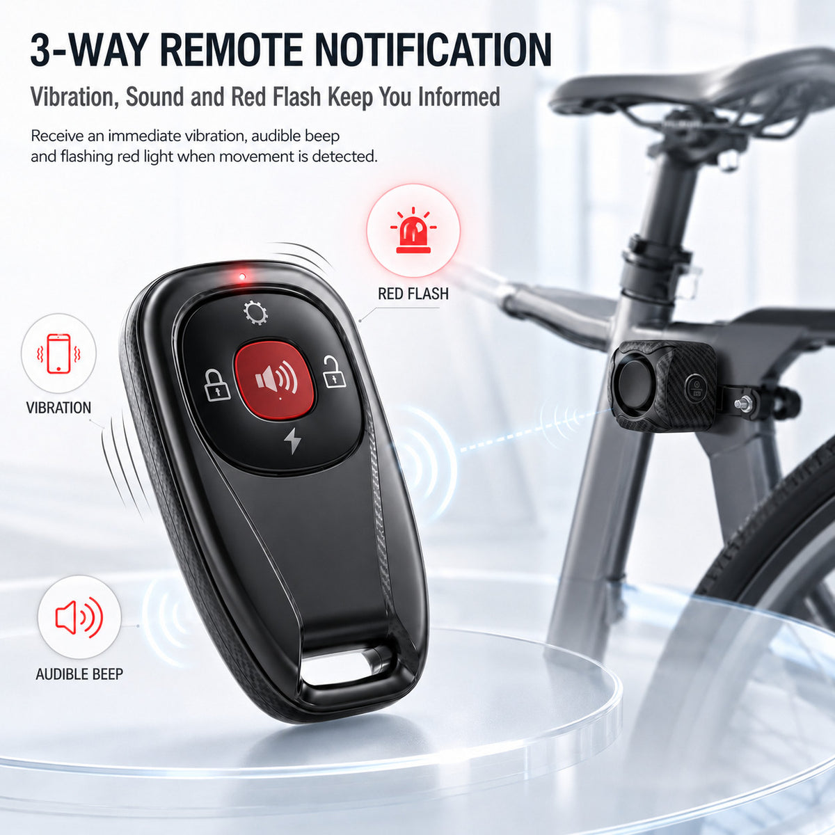Wireless Bike Alarm with Vibrating Remote 121dB Security System IP65 Rechargeable