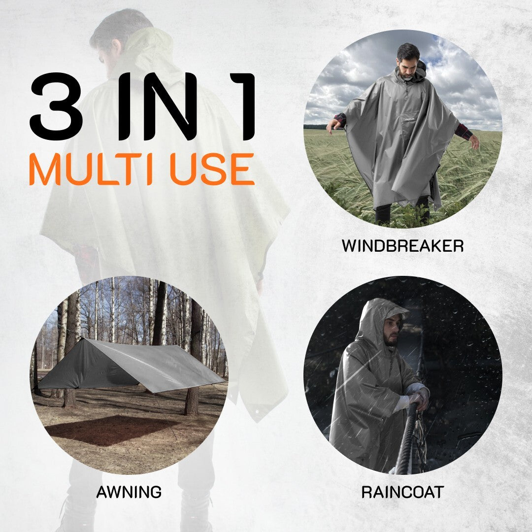 Unisex Waterproof Hooded Rain Poncho with Pocket - 3-in-1 Emergency Waterproof Cover
