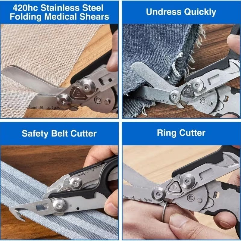 6-in-1 Foldable Trauma Shears with Holster - Emergency Medical Scissors