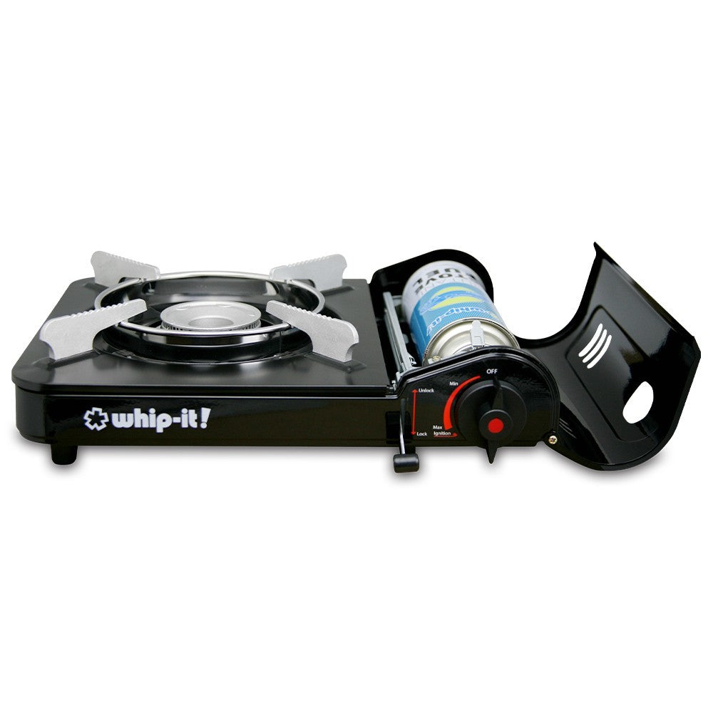 Portable Camping Stove with Hard Case - Single Butane Gas Burner, Includes 4 Cans
