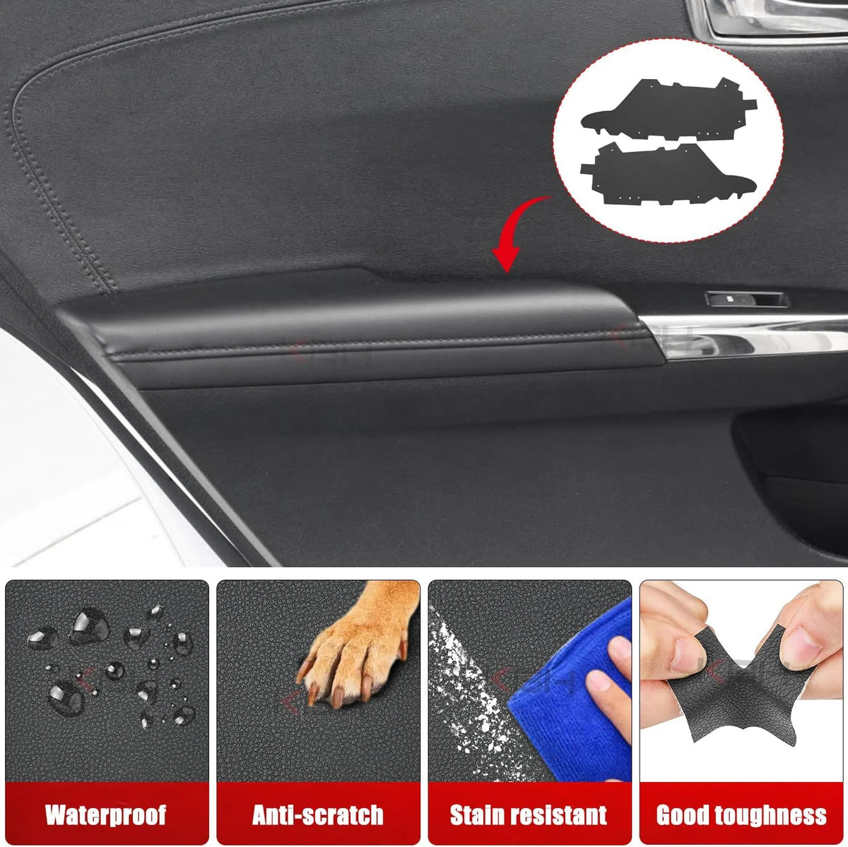 Car Rear Door Armrest Cover Replacement for Toyota Avalon 2013-2018 - Set of 2, Black, PU Leather