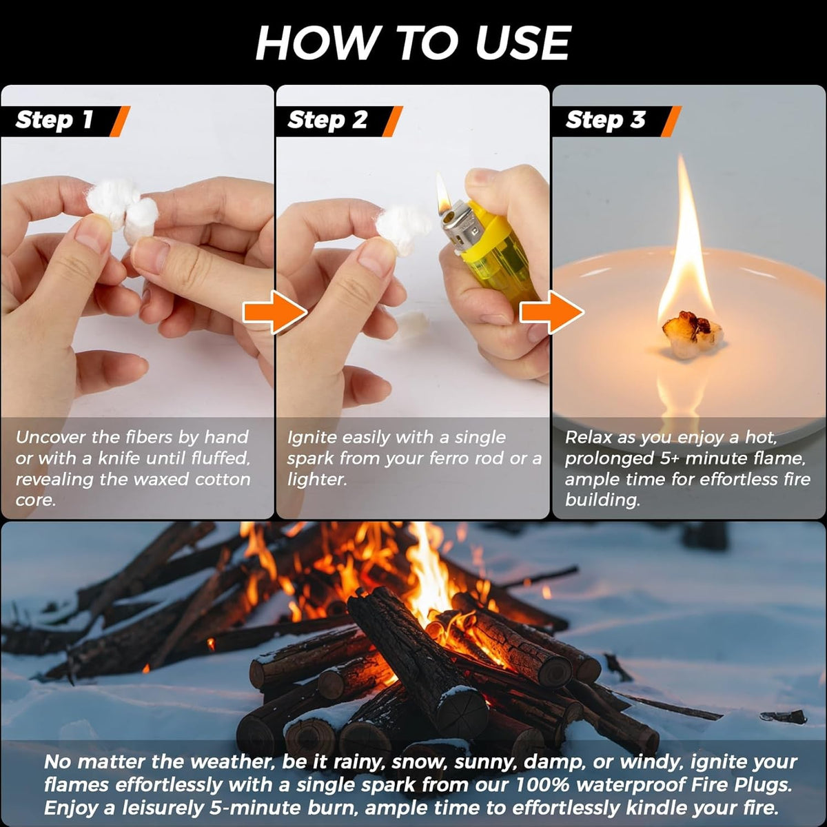 25 Pack Waterproof Fire Starters for Campfire BBQ Survival & Camping