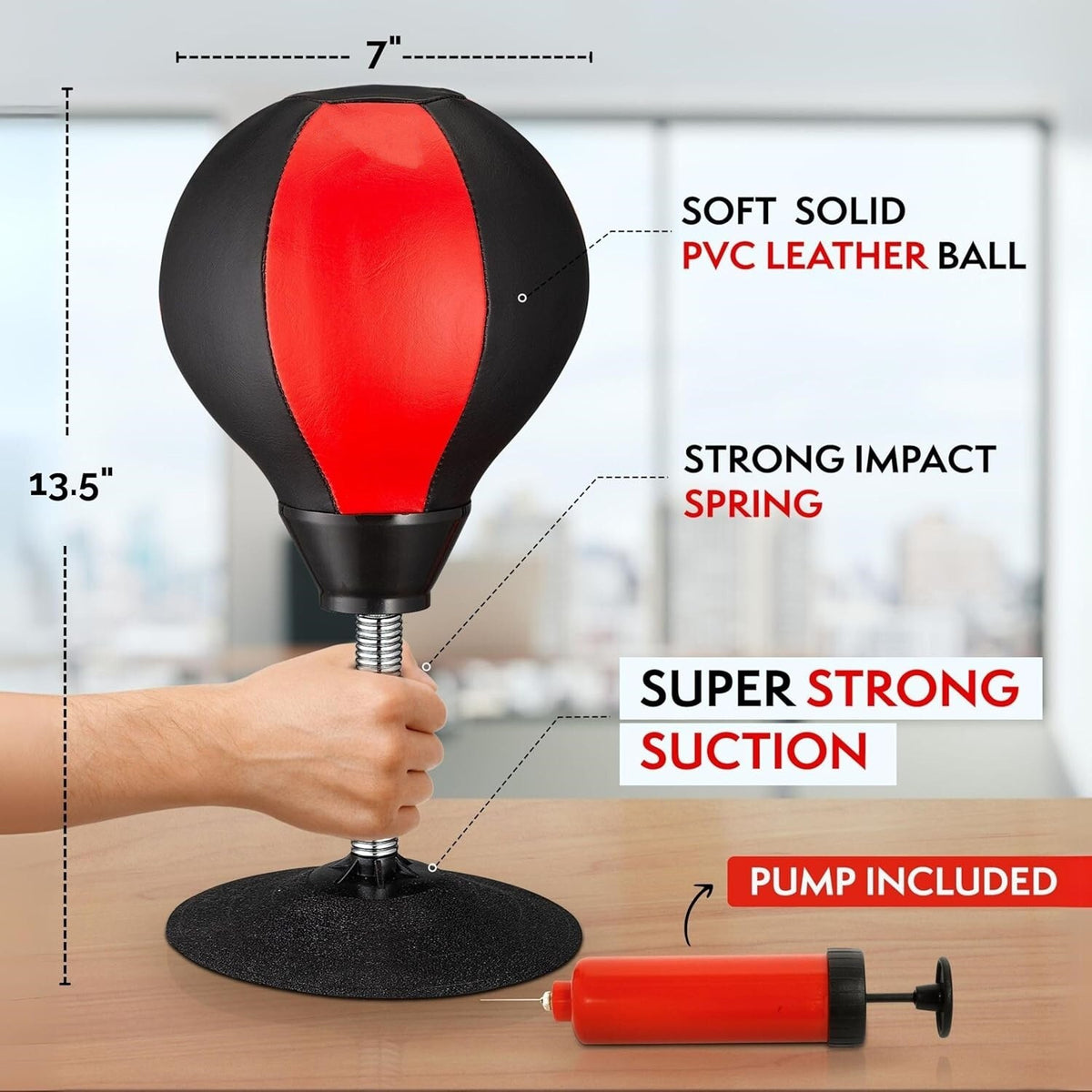 Desk Stress Relief Punching Bag with Pump - Stress Buster Toy for Office & Home
