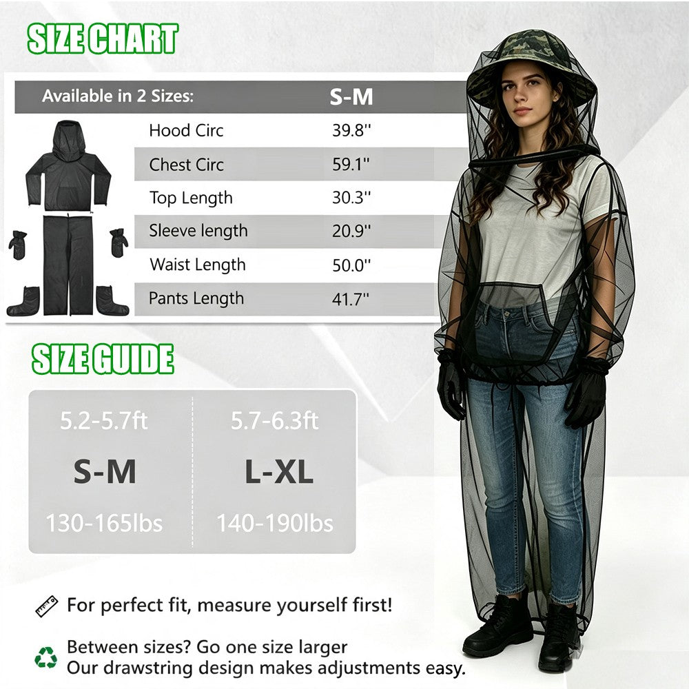 Unisex Mosquito Suit Jacket with Hood and Mitts Outdoor Mesh Bug Protection