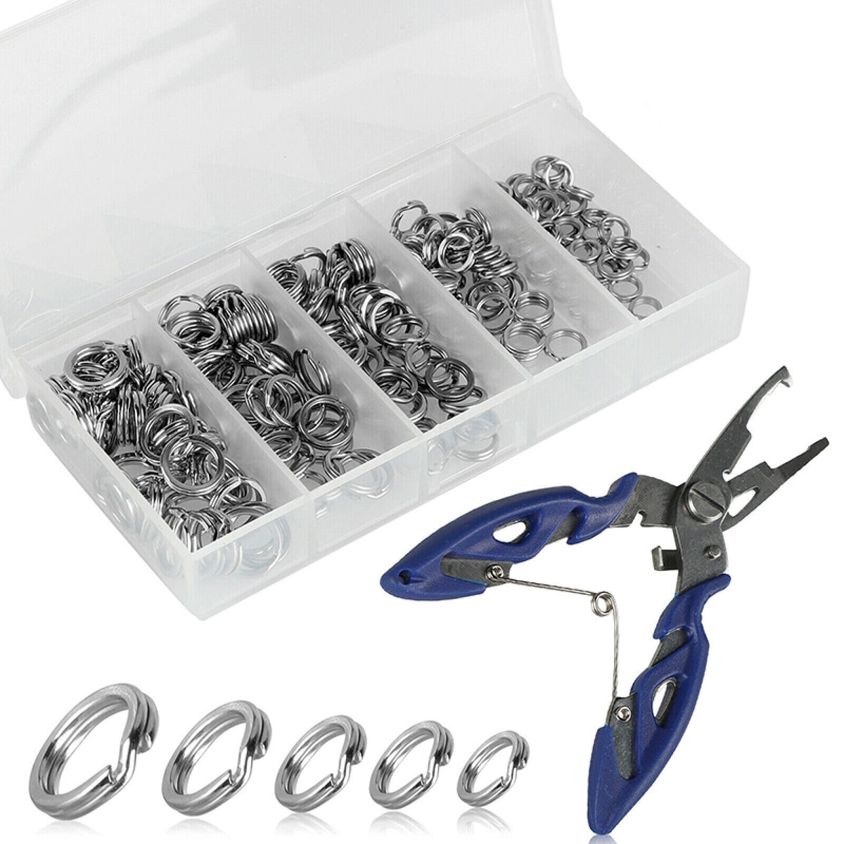 200 Pcs Stainless Steel Fishing Split Rings Set with Pliers - Multiple Sizes
