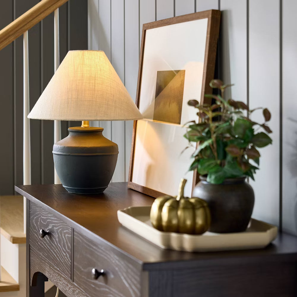 Black Ceramic Lamp Base - Stylish Table Lamp Foundation for Small Shades