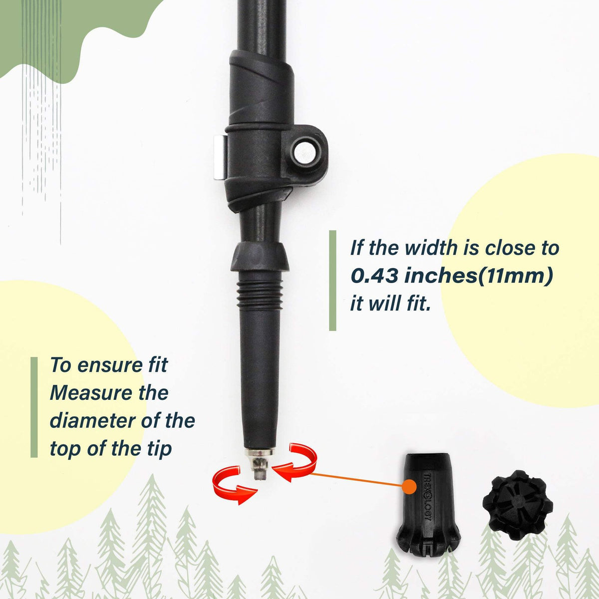 Hiking Pole Rubber Tips Accessories Set for Trekking Poles - Multiple Sizes