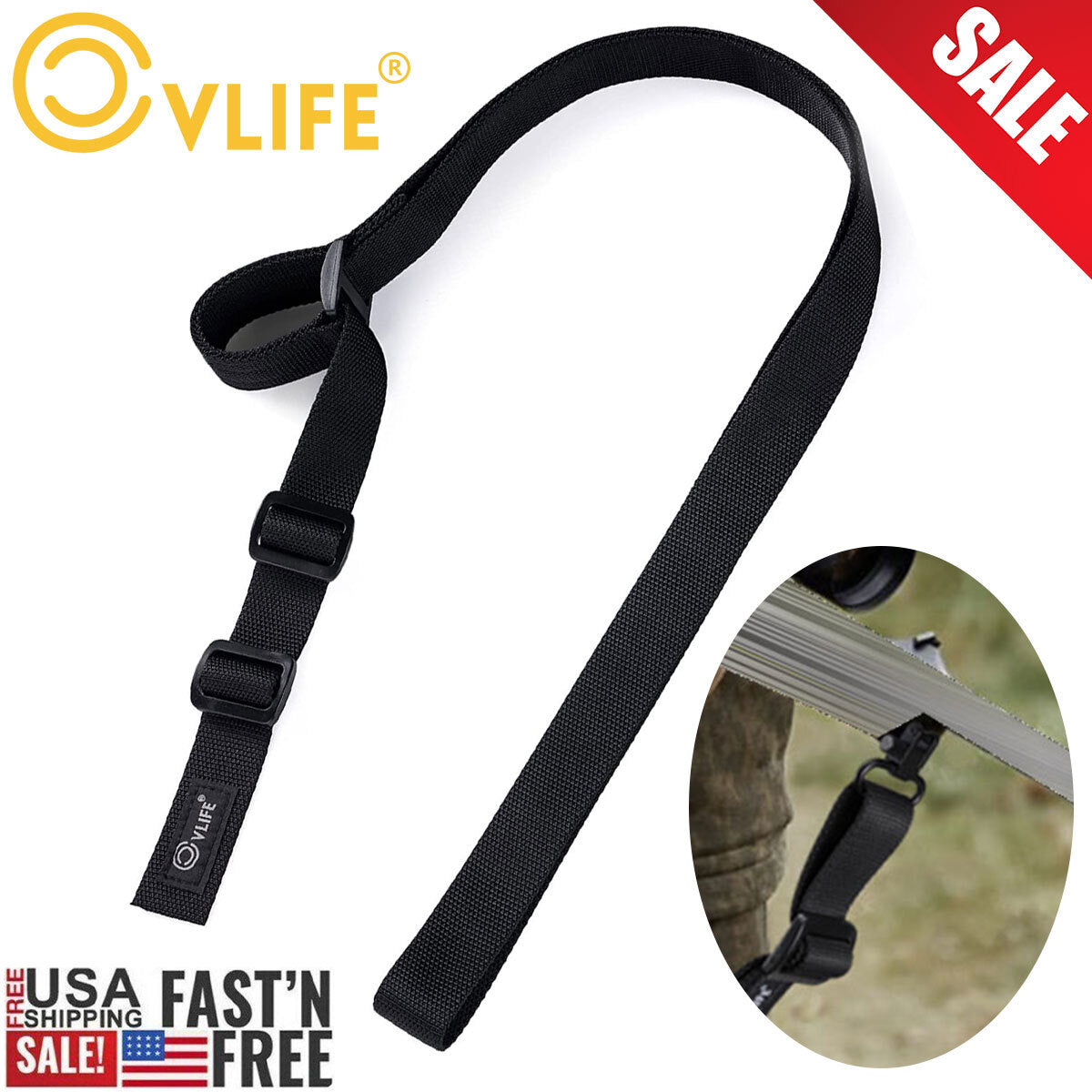 Adjustable Rifle Sling 2 Points with Quick-Loop Webbing 1.25 inch Black
