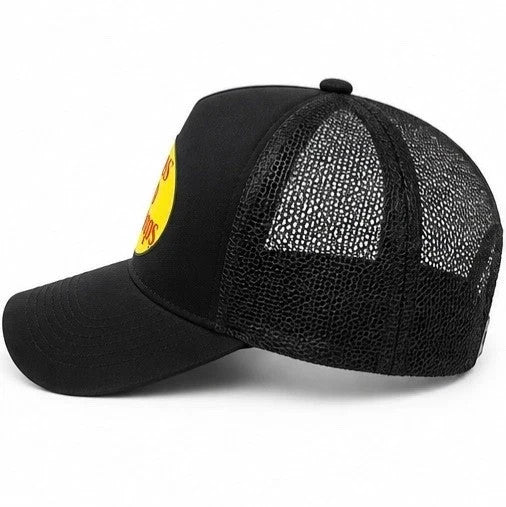 Black Mesh Trucker Hat with Adjustable Snapback Fishing Logo