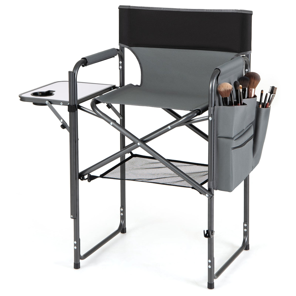 26-Inch Folding Tall Director Chair with Side Table & Cup Holders