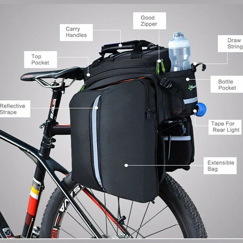 Bike Trunk Bag 13-25L Waterproof Bicycle Rear Rack Luggage Carrier with Raincover