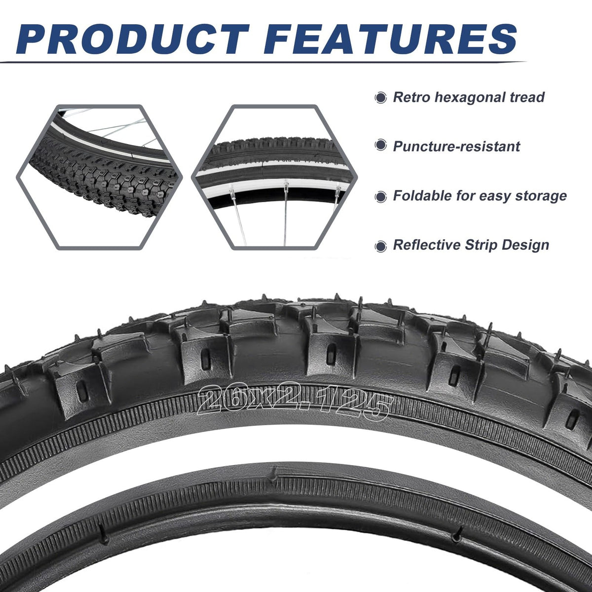 26x2.125 Bike Tire Set - Anti-Stab Reflective Mountain & City Tires