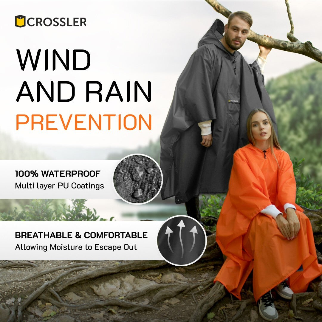 Unisex Waterproof Hooded Rain Poncho with Pocket - 3-in-1 Emergency Waterproof Cover