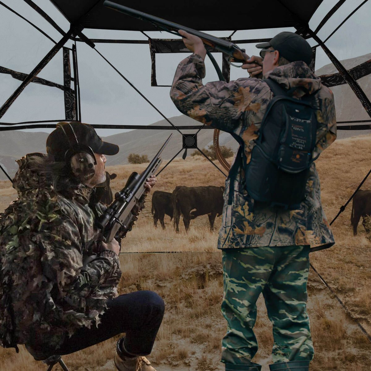 Portable 360° See-Through Hunting Blind with Open Side Door - Camouflage