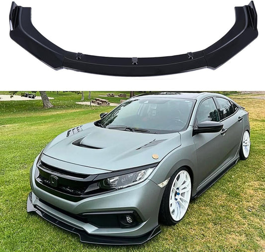 Honda Civic Front Bumper Lip Spoiler Kit 2016-2020 Gloss Black - 3 Pcs