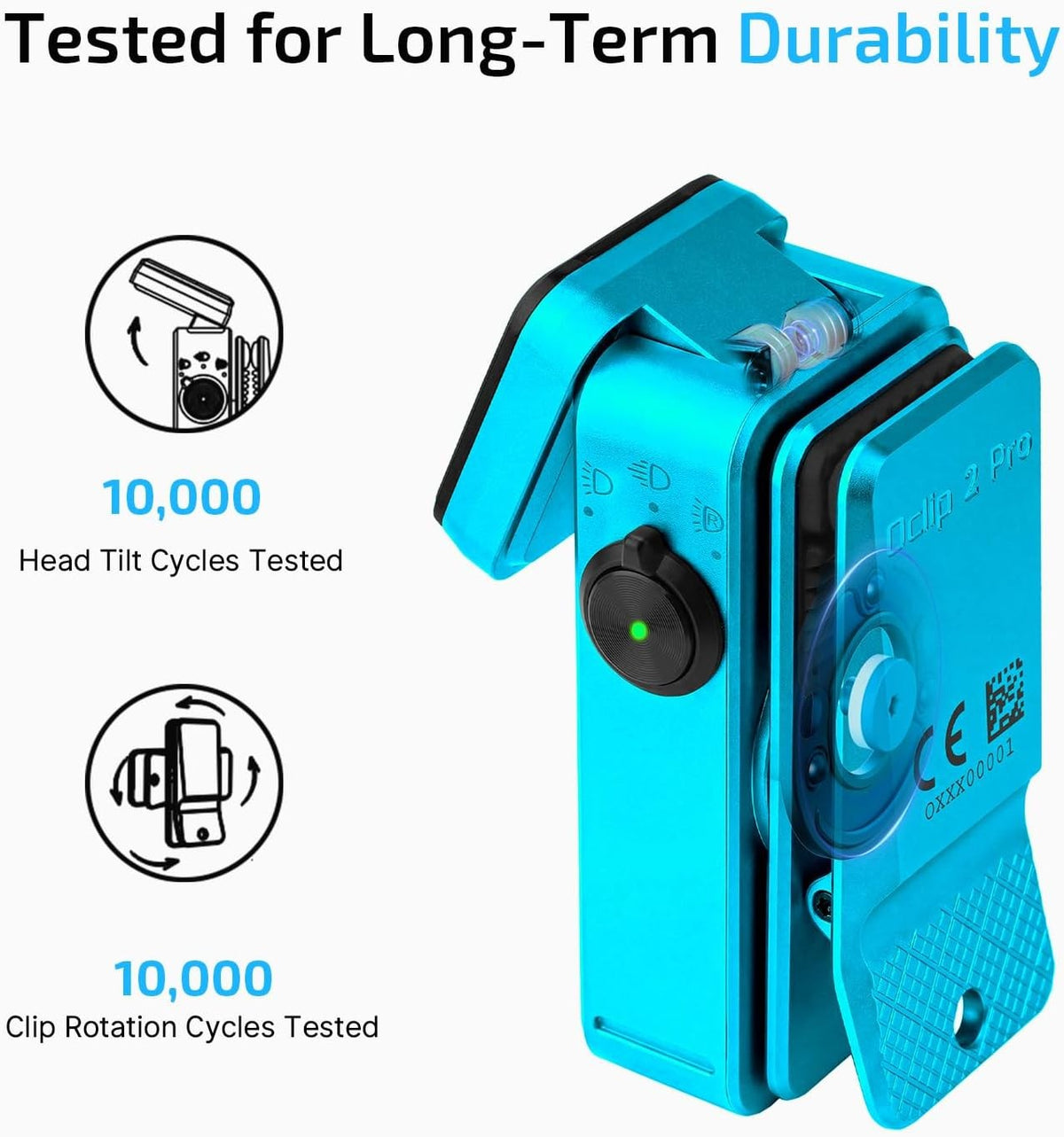 Rechargeable EDC Clip Flashlight with Tilt & Rotation - Tidal Blue