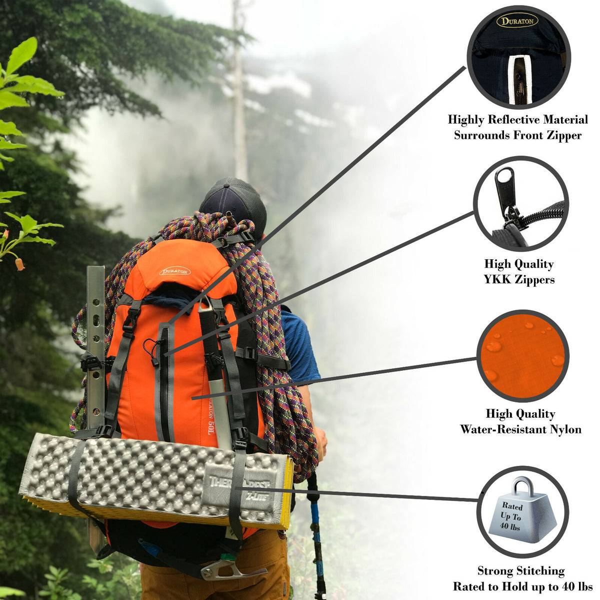 50L Hiking Backpack for Camping Hunting Fishing with Rain Cover