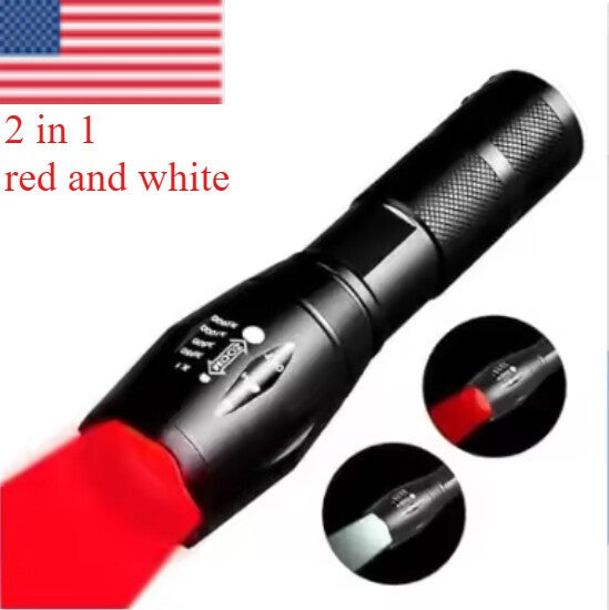 2-in-1 Tactical LED Hunting Flashlight with Zoomable Torch, Red/White Light