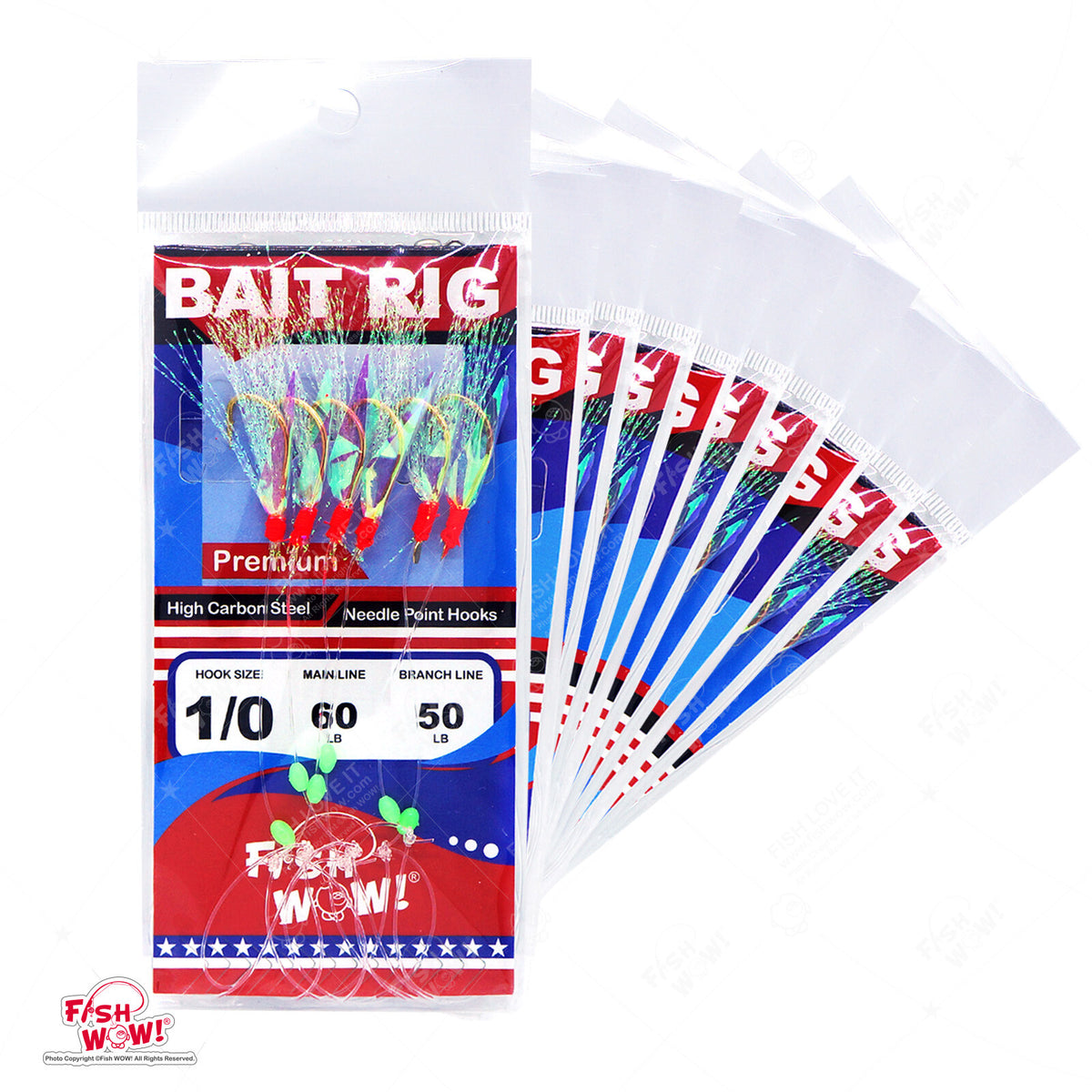 10 Pack Premium Size 1/0 Sabiki Fishing Rig with Gold Hooks for Saltwater Baitfish