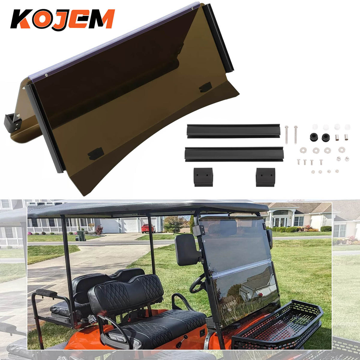 EZGO TXT 2014+ Tinted Windshield Wind Screen for Golf Cart Replacement Part