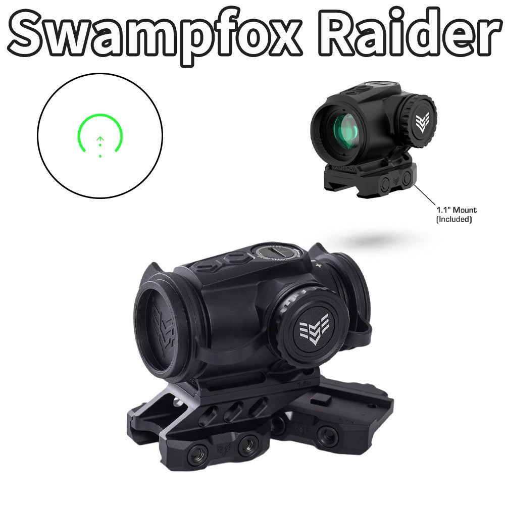 Swampfox Raider 1X20 Micro Prism Rifle Sight Green Reticle, Bullet Rise Compensation