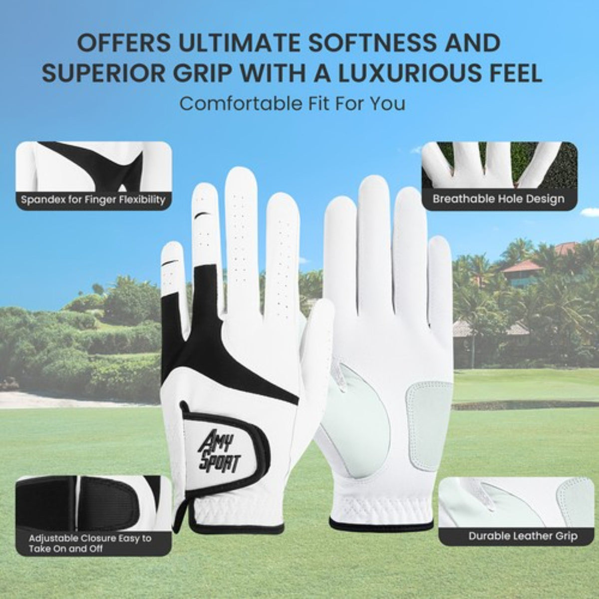 Men's Golf Gloves 3 Pack All Weather Grip Breathable Performance