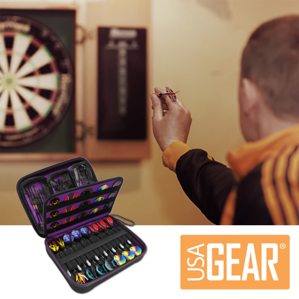 XL Hard Shell Dart Case - Holds 15 Darts & Accessories (Purple) for Steel & Soft Tip