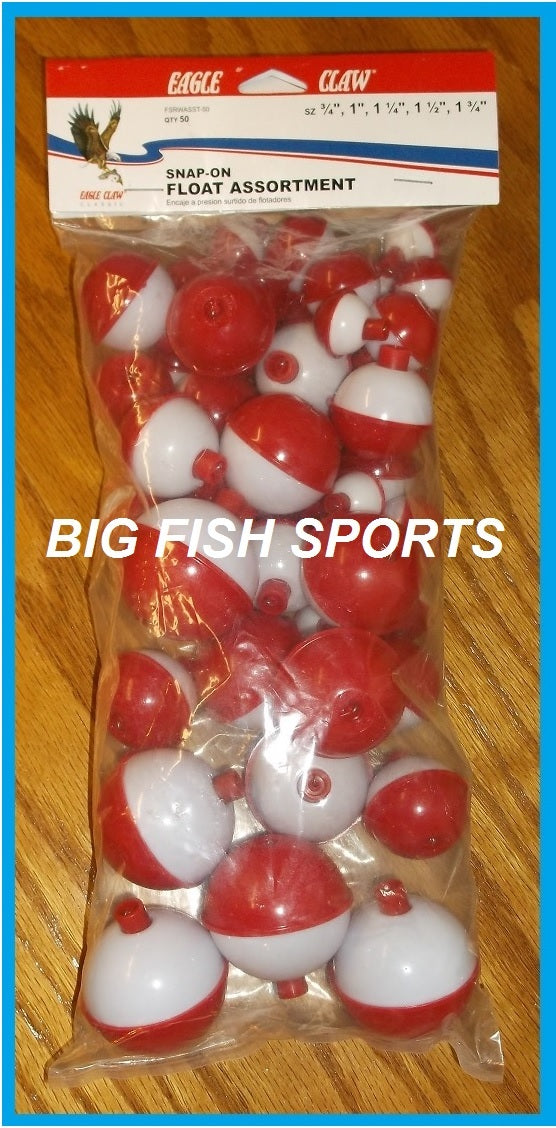 Assorted Fishing Floats - Red & White Round Bobbers, 50 Pack