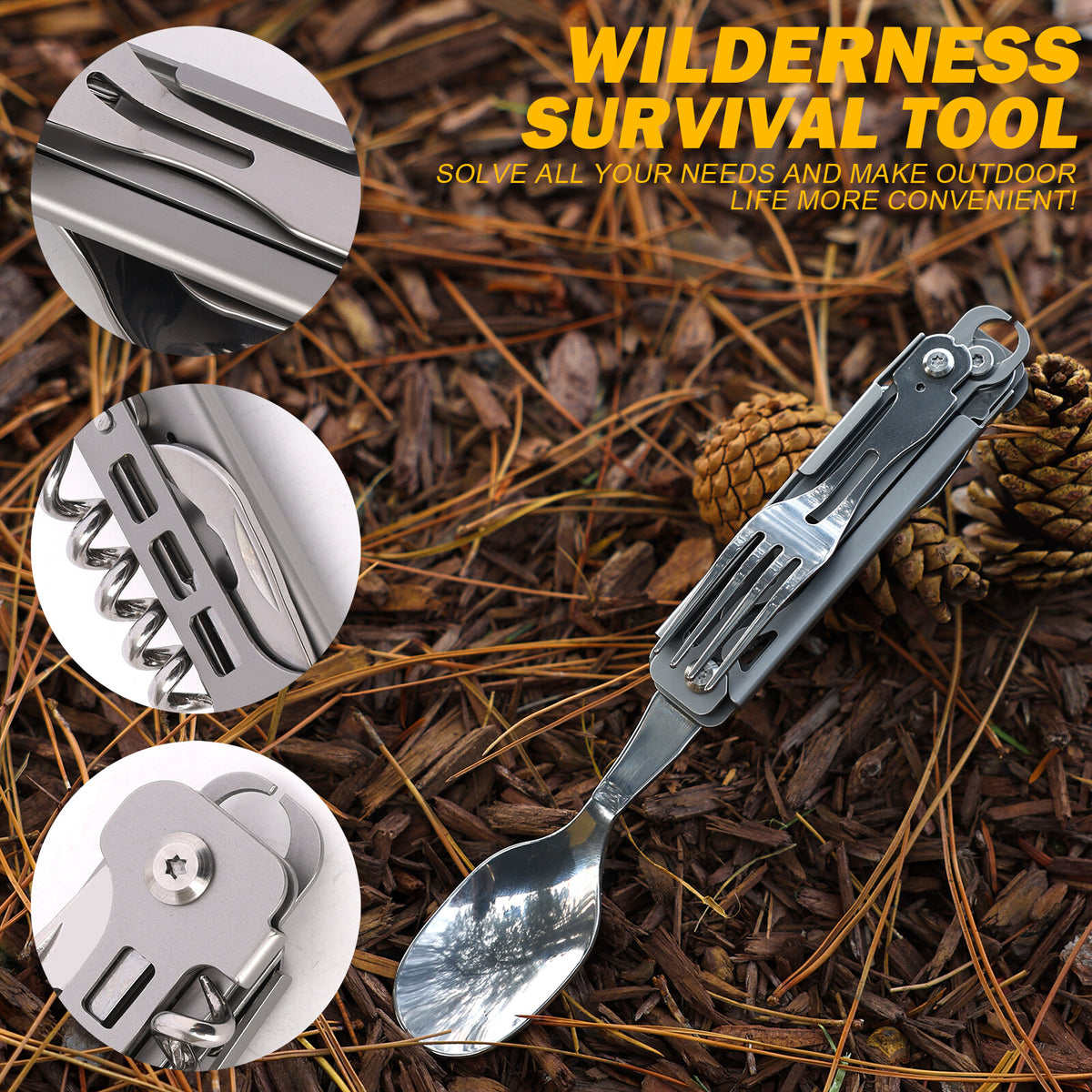 Portable 5-in-1 Camping Utensil Set Stainless Steel Foldable Flatware Kit