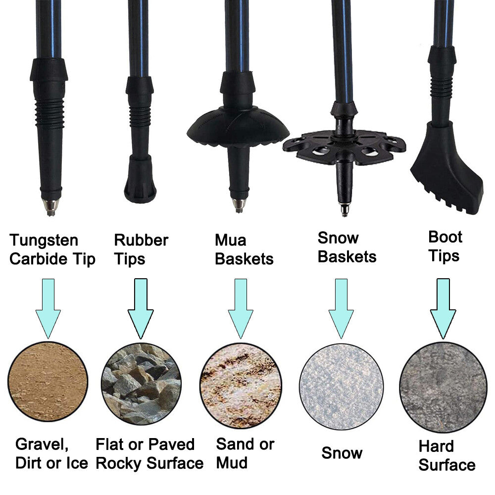 Lightweight Telescoping Hiking Poles with Adjustable Locking System - Collapsible Trekking Sticks