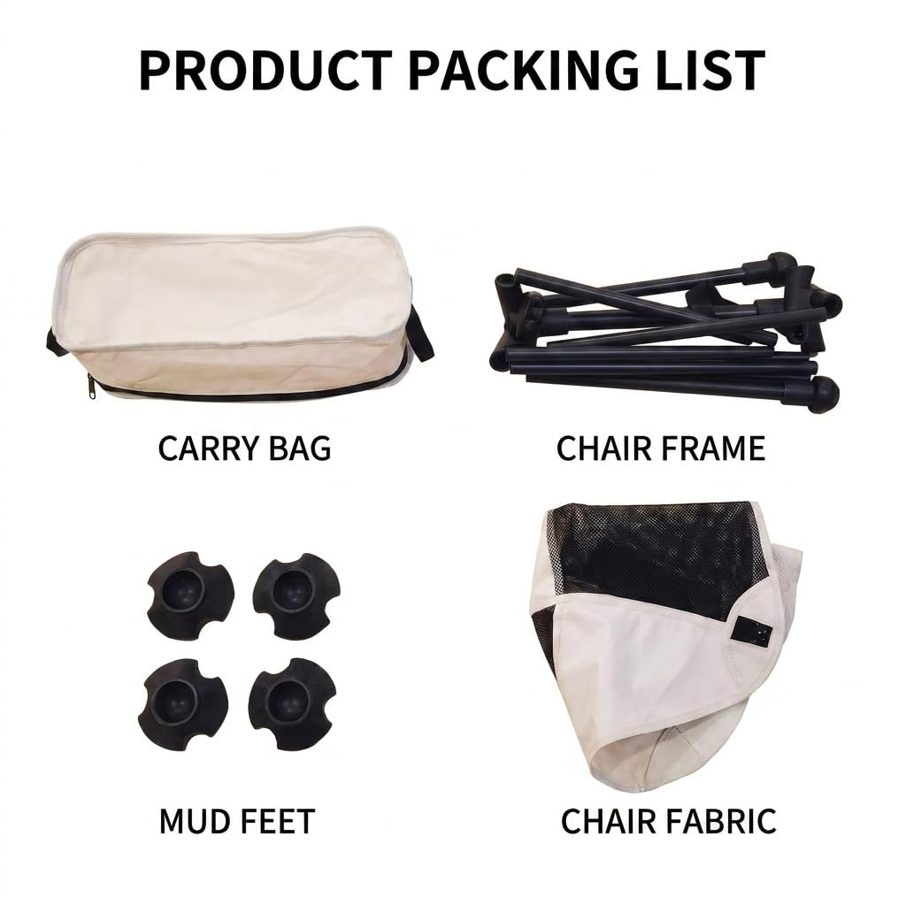 Ultralight Portable Camping Chair with Mud Feet Sinking Prevention - Foldable Beige