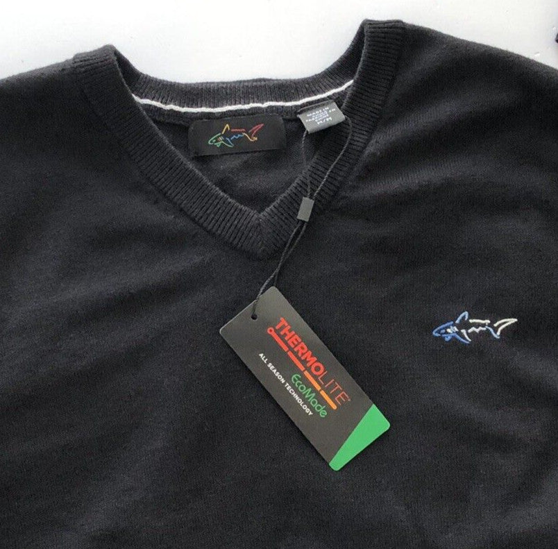 Men's V-Neck Sweater with Thermolite Technology - All-Season Black Knit Pullover