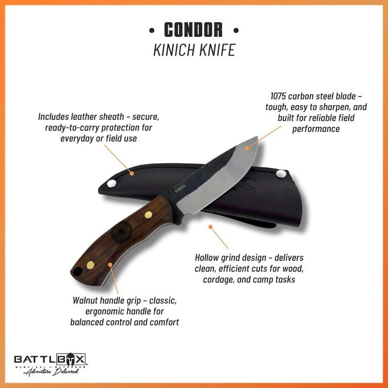 Condor Kinich Fixed Blade Knife with Walnut Handle & Leather Sheath 8.35"
