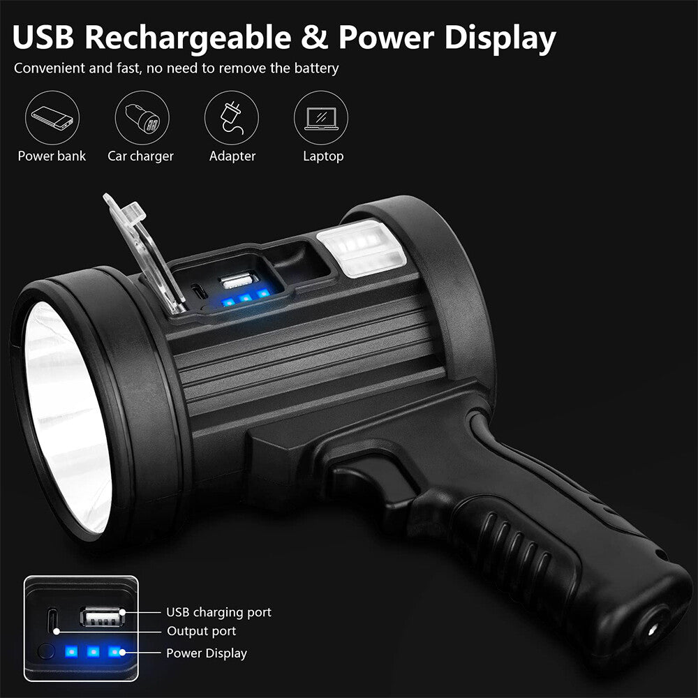 Super Bright LED Searchlight with 200000 Lumens, Handheld Camping Spotlight