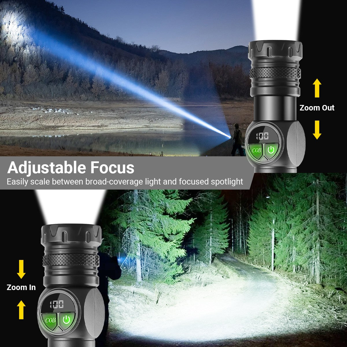 Rechargeable Magnetic COB LED Work Flashlight with Main & Side Lights