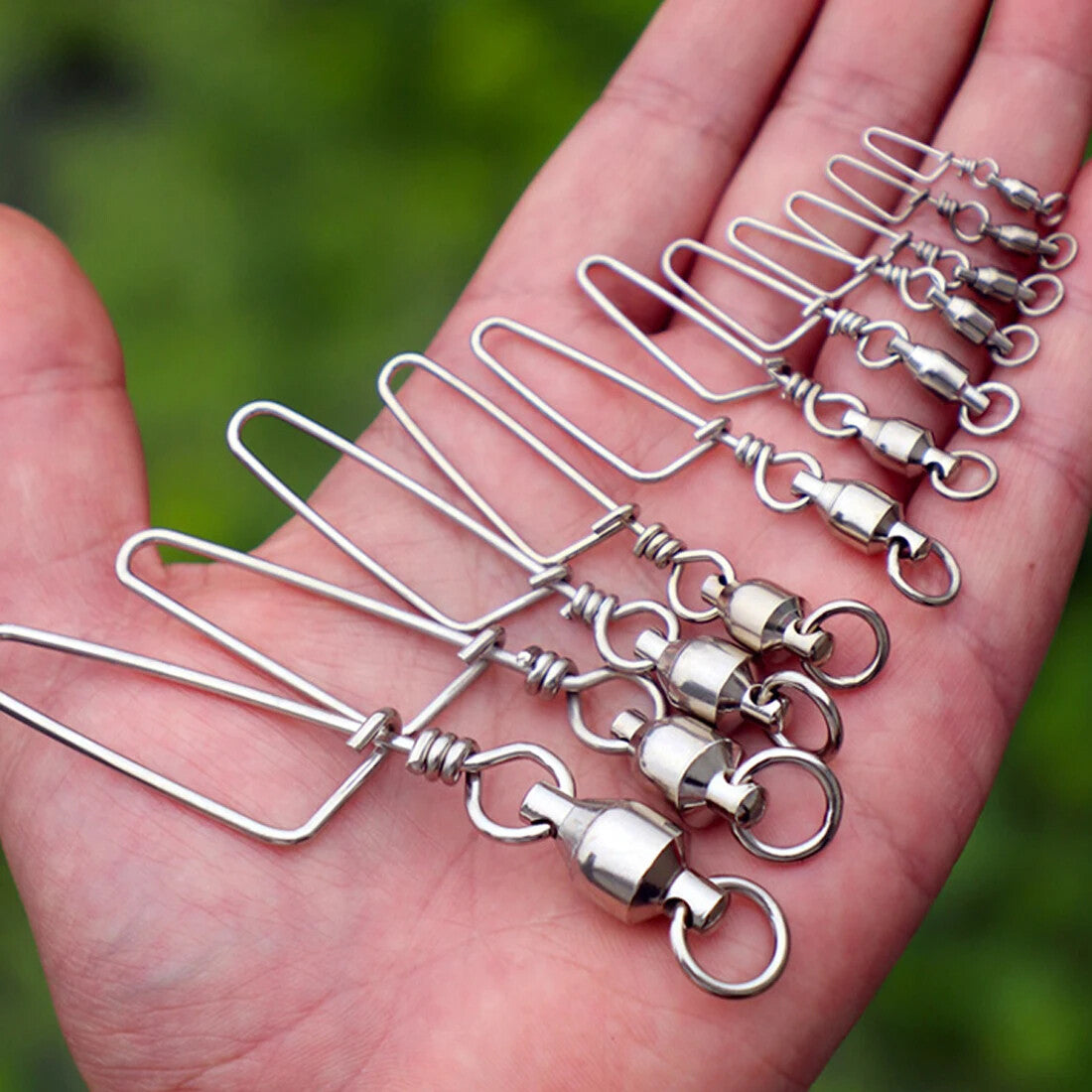 50PCS Ball Bearing Swivel with Lock Snap Fishing Tackle Connectors - Saltwater & Freshwater Use