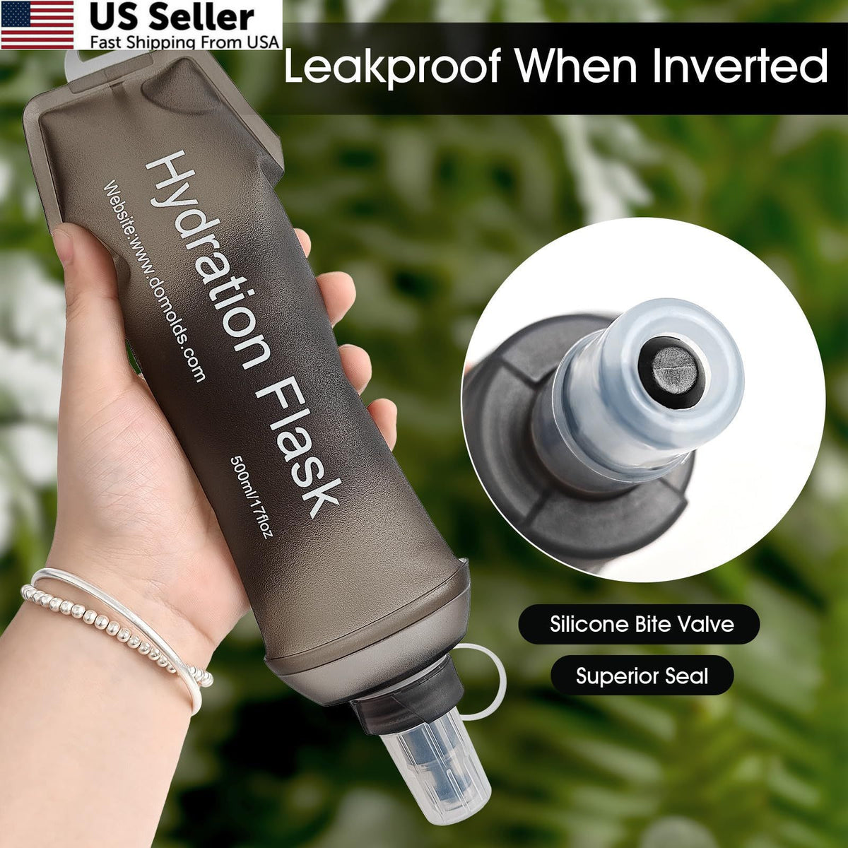 Collapsible Water Bottle 8.5oz Squeezable Soft Flask for Hiking & Running