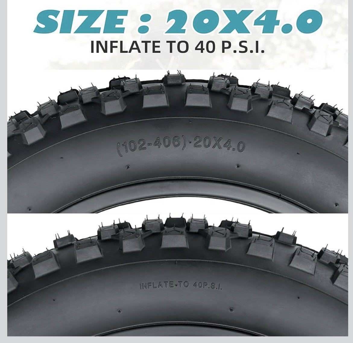 20x4 Inch Fat Bike Tires and Tubes for Electric Bikes - Off-Road Set
