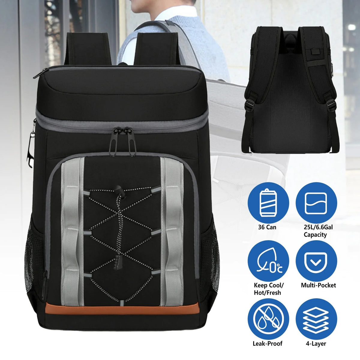 Insulated Cooler Backpack 25L Leakproof for Camping Beach Fishing