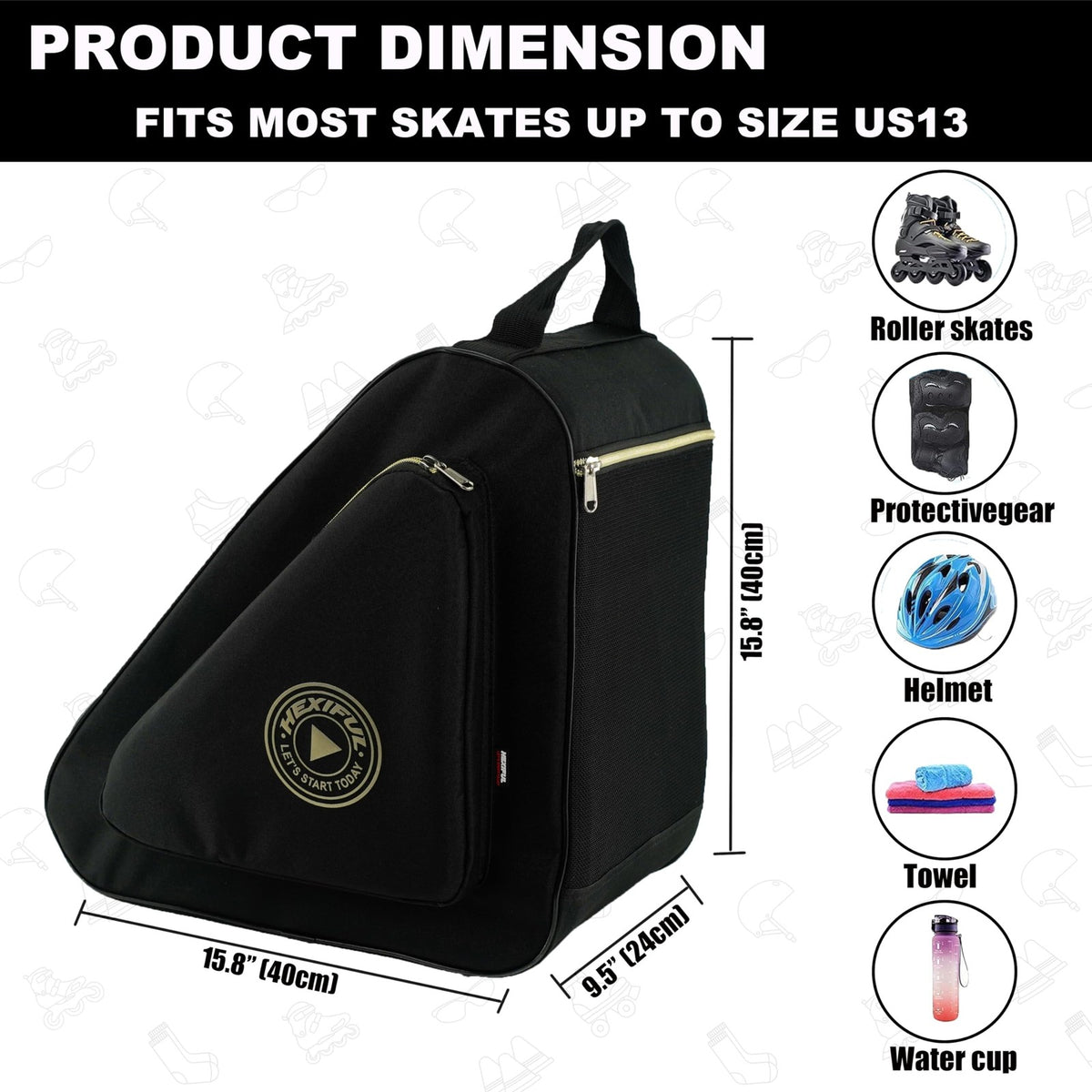 Waterproof Skate Bag for Inline, Roller & Quad Skates - Kids & Adults